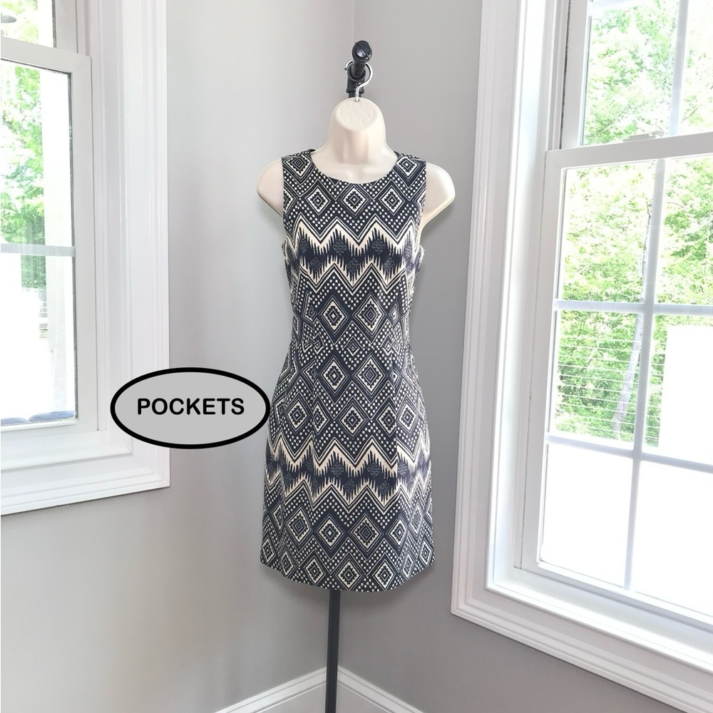 J Crew Black & Beige Ponte Sheath Dress Pockets - Women’s 2 EUC